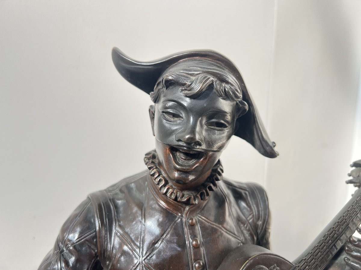 l' Arlequin Musicien Groupe En Bronze A Patine Brune Par Debut Marcel-photo-7