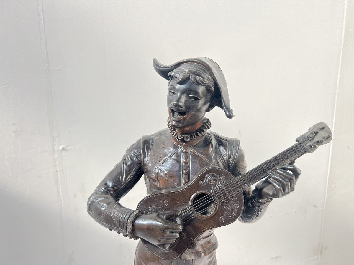 l' Arlequin Musicien Groupe En Bronze A Patine Brune Par Debut Marcel-photo-8