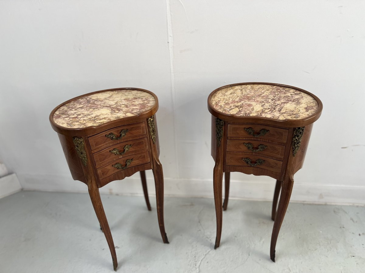 Paire de chevets rognons de style Louis XV en bois de rose XX siècle-photo-4