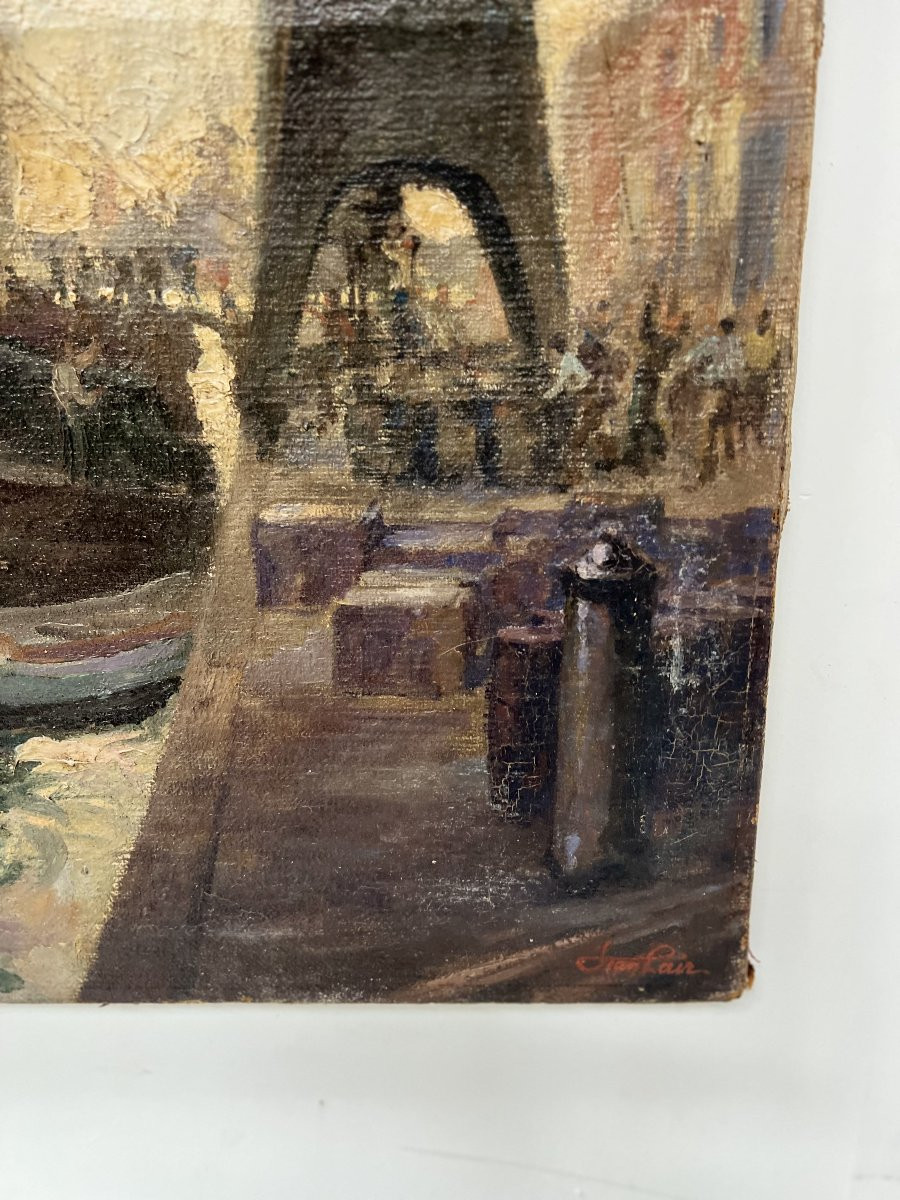 Oil On Canvas "ocean Liner Leaving The Quay" 20th Century-photo-6