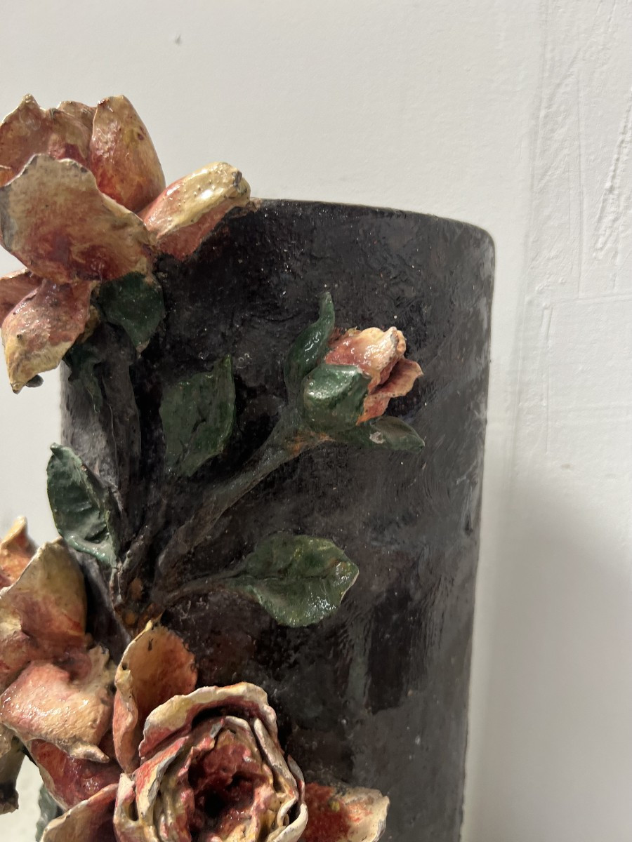 Paire de vases rouleau en émaux cloisonnés XIX siècle-photo-3