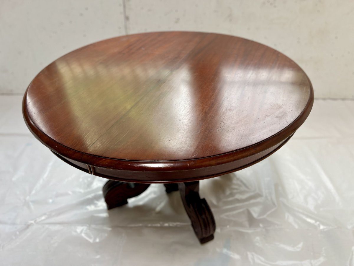 Napoleon III Central Leg Table, Solid Mahogany, 19th Century-photo-2