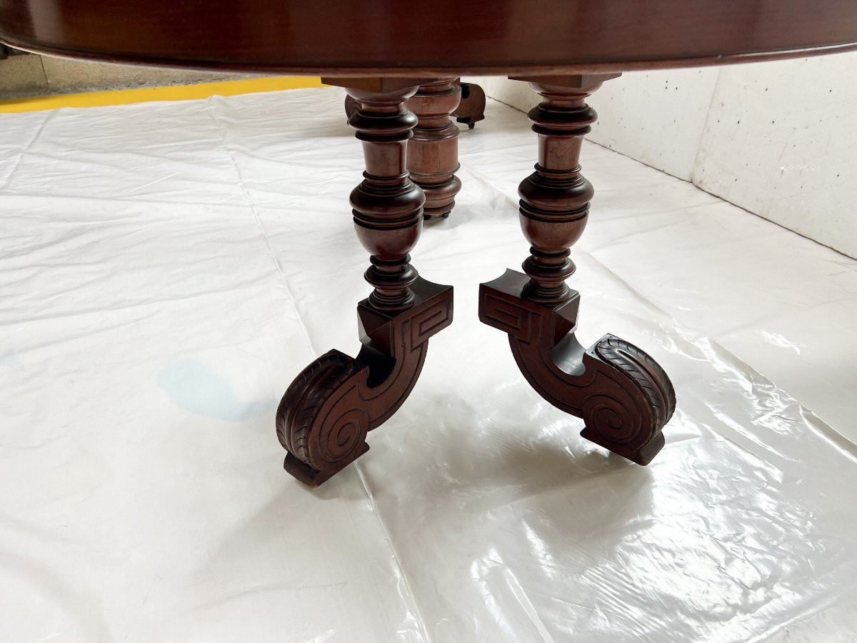 Napoleon III Central Leg Table, Solid Mahogany, 19th Century-photo-1
