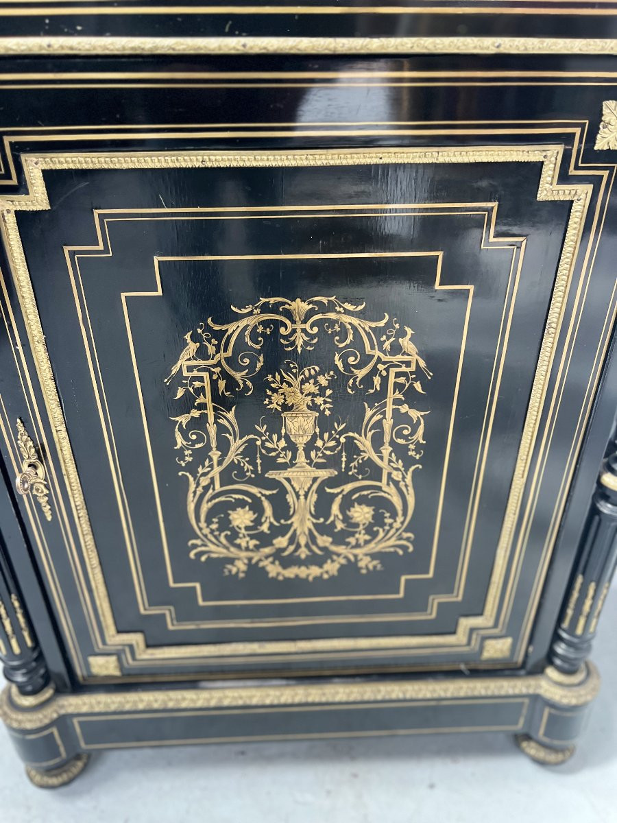 Napoleon III Furniture With A Black Wooden Door And 19th Century Brass Marquetry-photo-2
