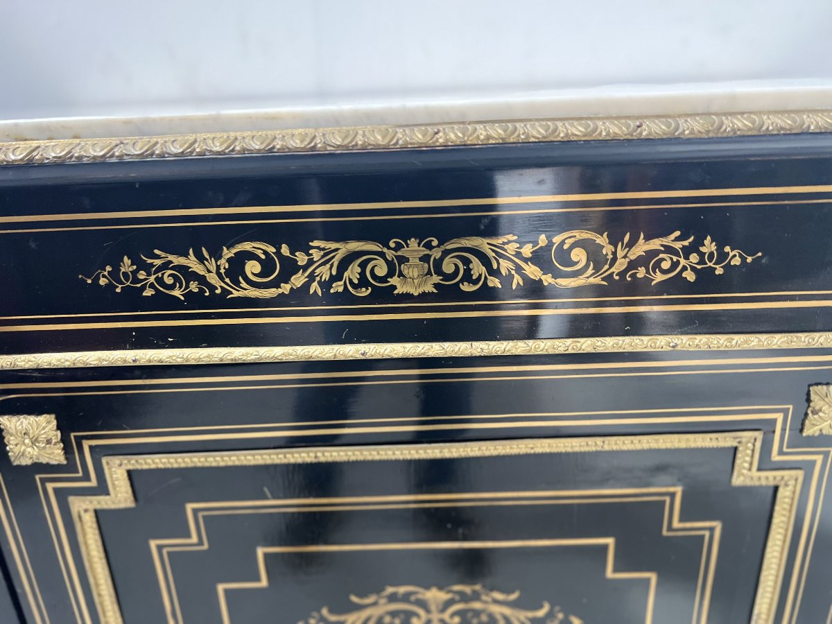 Napoleon III Furniture With A Black Wooden Door And 19th Century Brass Marquetry-photo-3