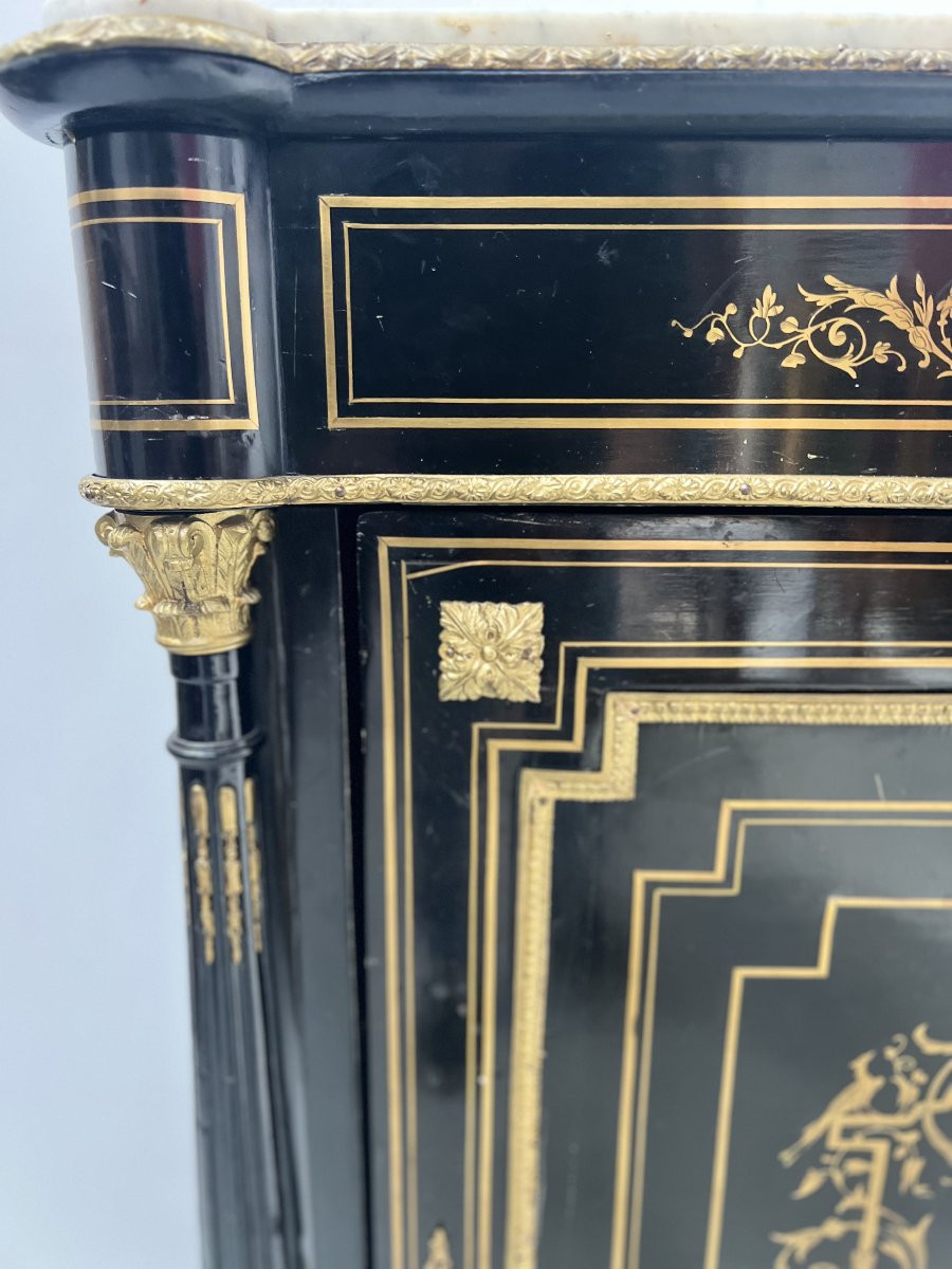 Napoleon III Furniture With A Black Wooden Door And 19th Century Brass Marquetry-photo-4