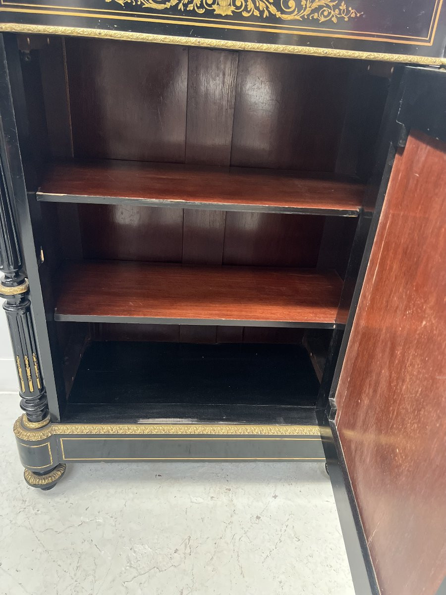 Napoleon III Furniture With A Black Wooden Door And 19th Century Brass Marquetry-photo-3