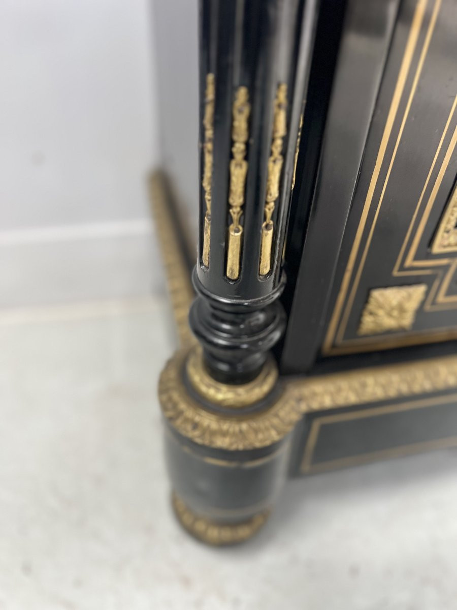 Napoleon III Furniture With A Black Wooden Door And 19th Century Brass Marquetry-photo-4