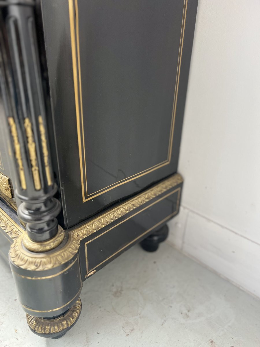 Napoleon III Furniture With A Black Wooden Door And 19th Century Brass Marquetry-photo-6