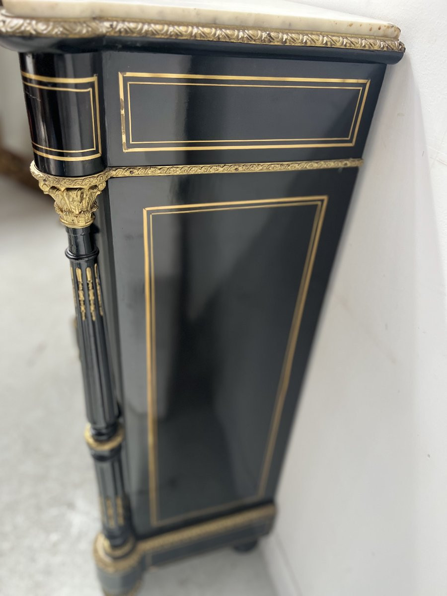Napoleon III Furniture With A Black Wooden Door And 19th Century Brass Marquetry-photo-8