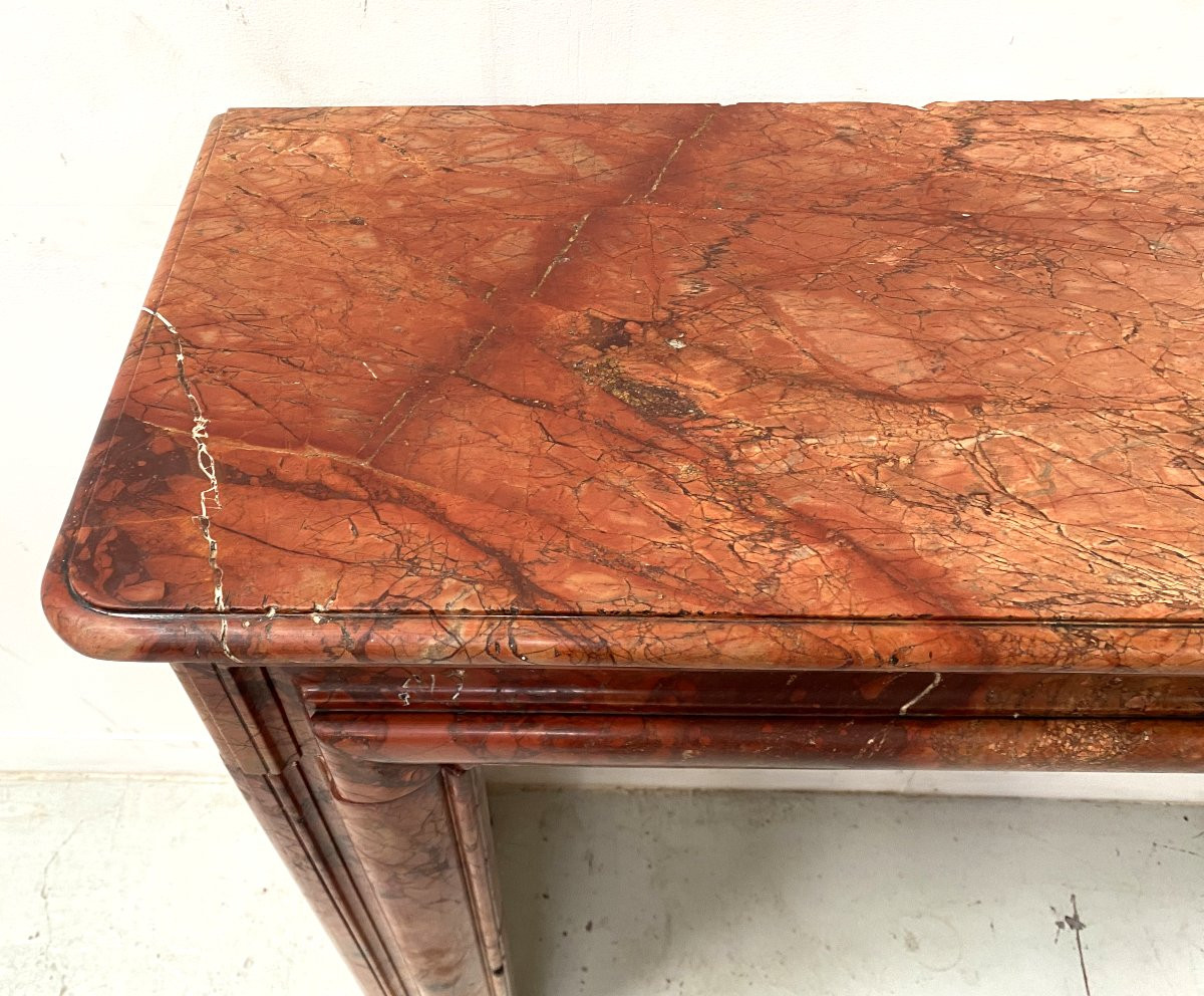Louis Philippe Fireplace In Red Breccia Marble, 19th Century-photo-3