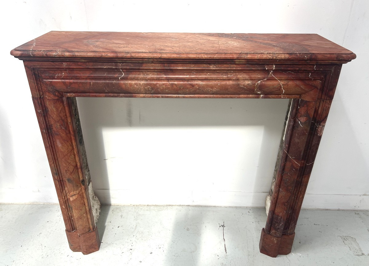 Louis Philippe Fireplace In Red Breccia Marble, 19th Century