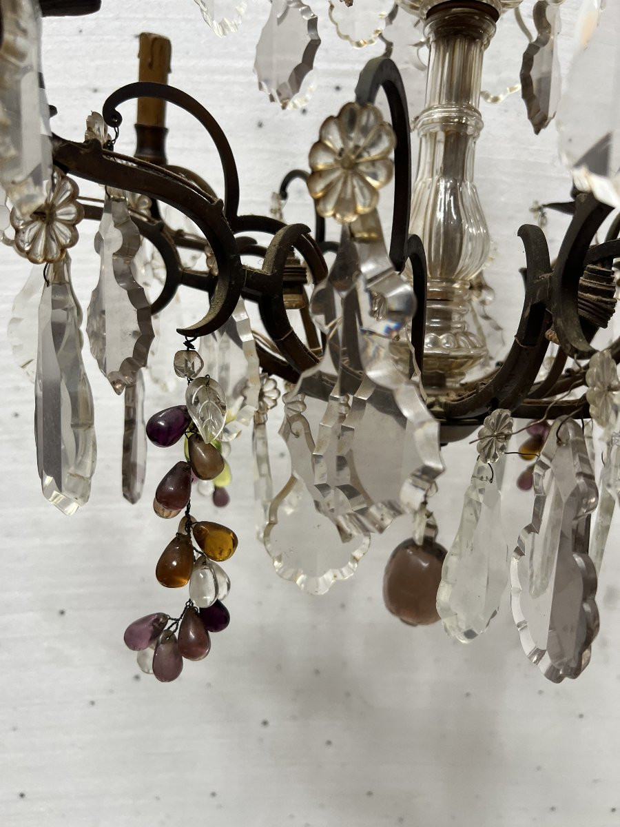 Lustre de style Louis XV a pendeloques et fruits en verre coloré XX siècle-photo-3