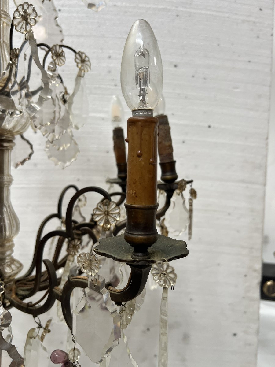 Lustre de style Louis XV a pendeloques et fruits en verre coloré XX siècle-photo-1
