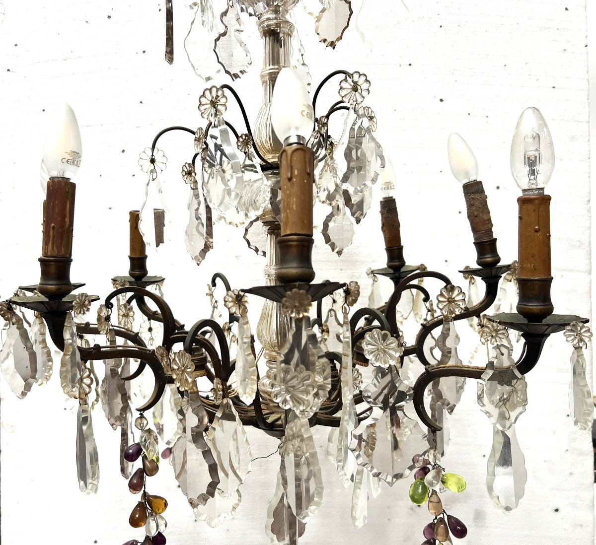 Lustre de style Louis XV a pendeloques et fruits en verre coloré XX siècle-photo-4