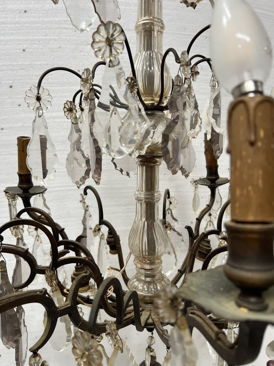 Lustre de style Louis XV a pendeloques et fruits en verre coloré XX siècle-photo-6