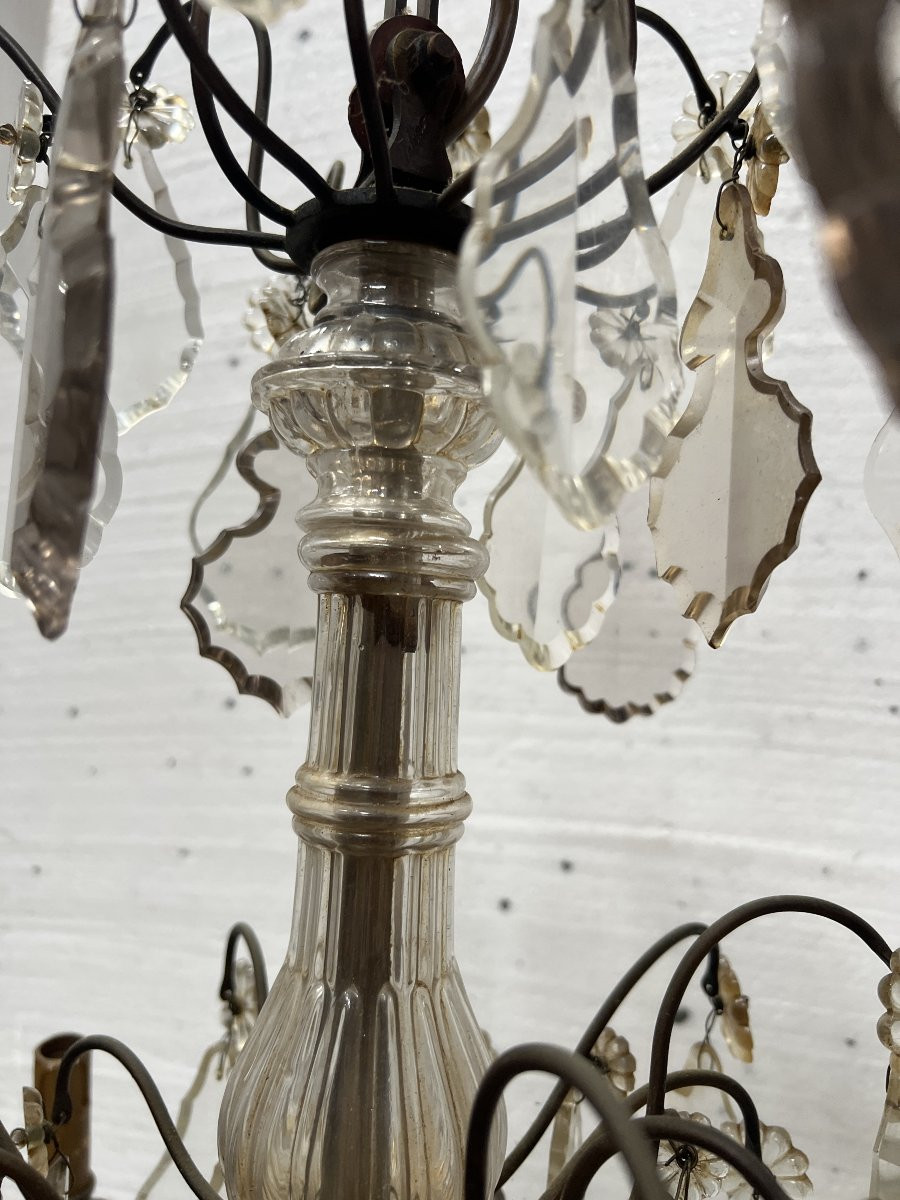 Lustre de style Louis XV a pendeloques et fruits en verre coloré XX siècle-photo-8