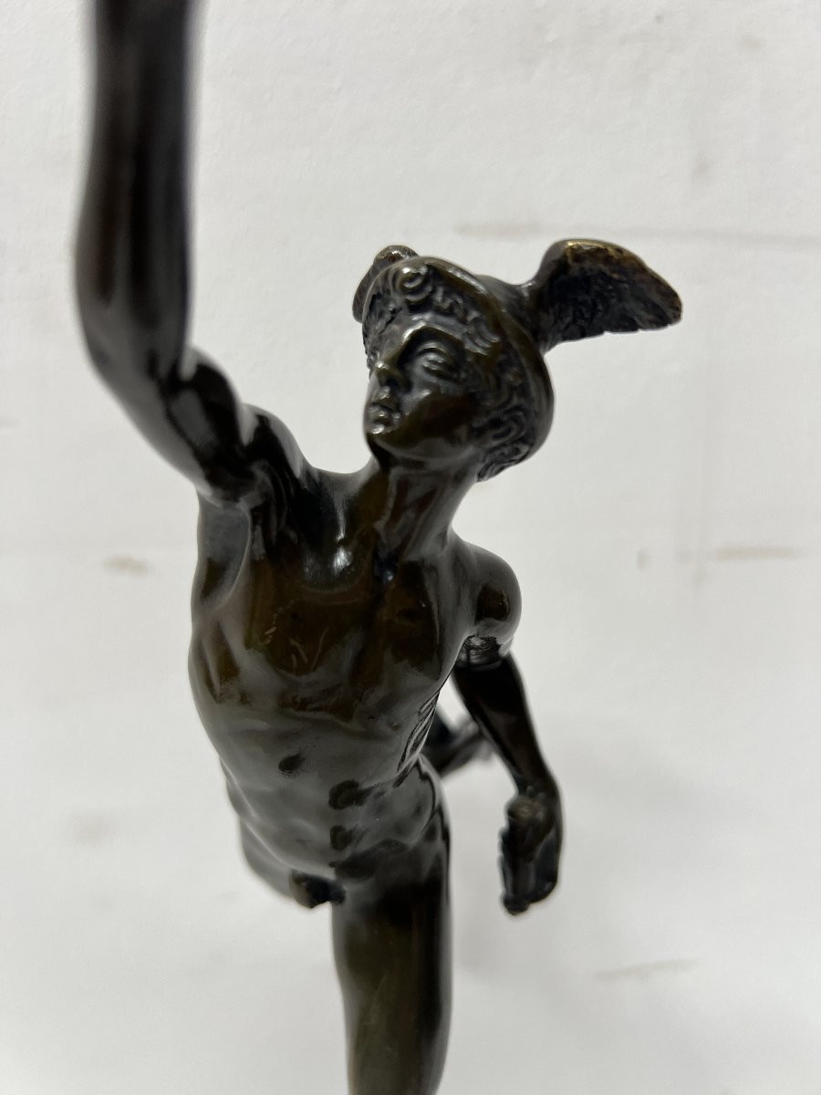 "mercury" Bronze Group With Brown Patina By Jean De Bologne. 19th Century-photo-2