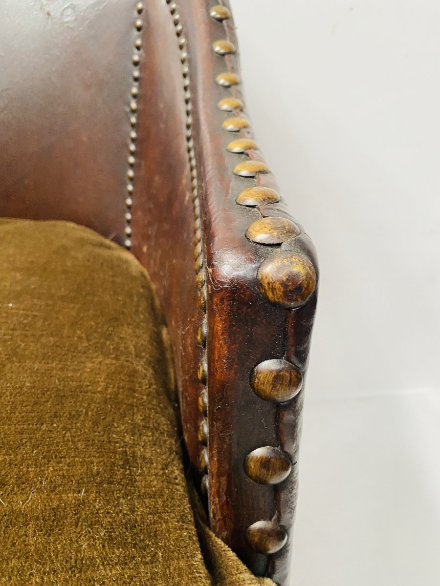 Fauteuil Club Art Déco en cuir clouté XX siècle-photo-6