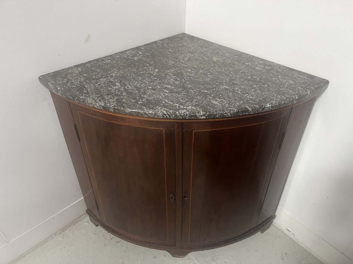 Meuble de coin en demi lune de style Louis XVI XIX Siècle-photo-2