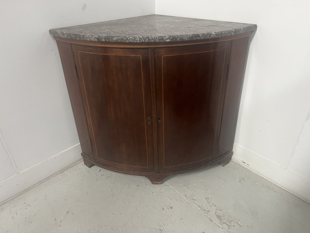 Meuble de coin en demi lune de style Louis XVI XIX Siècle-photo-5