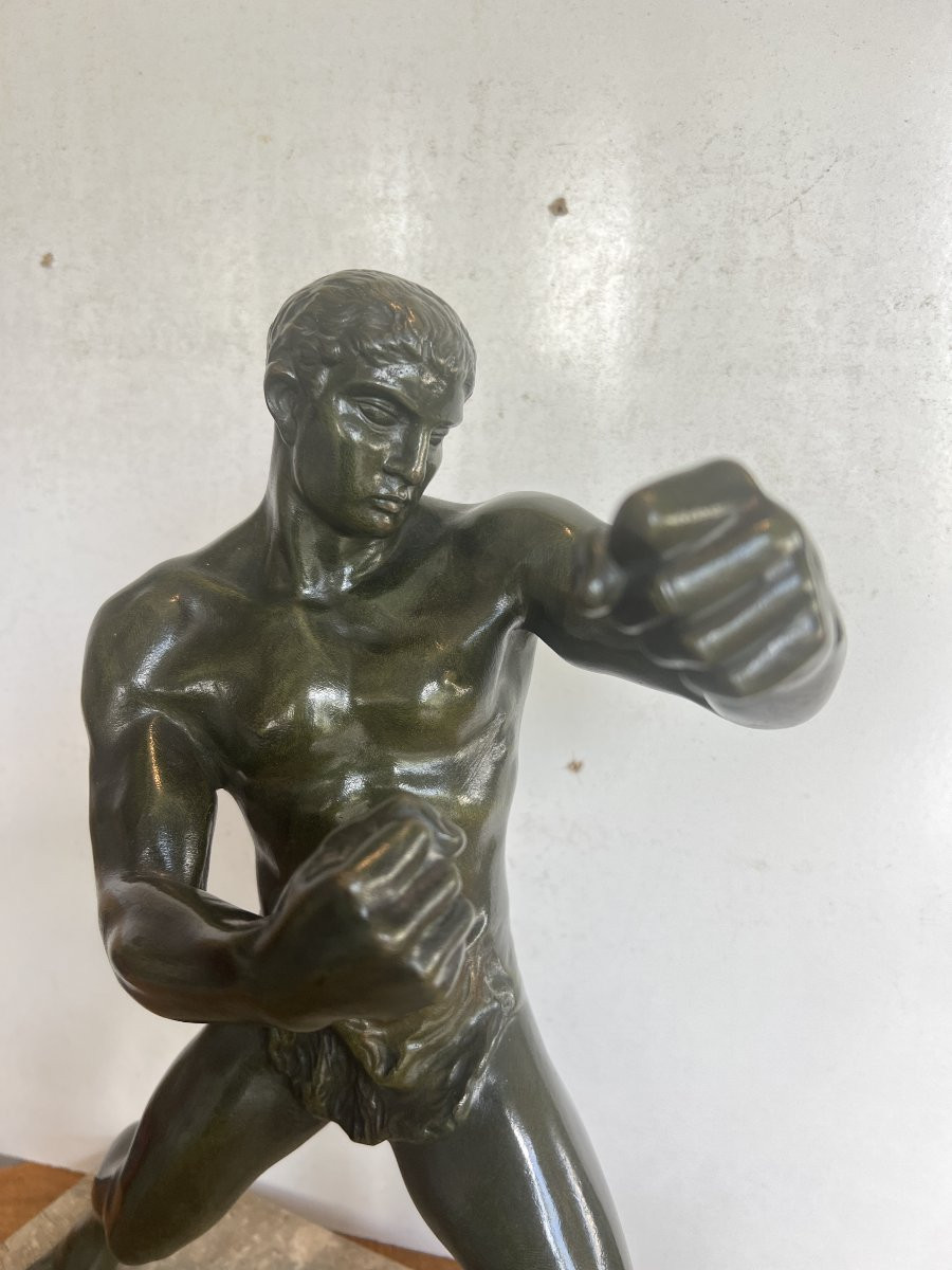 "Le Boxeur "Groupe en bronze a patine brun vert XX siècle-photo-3