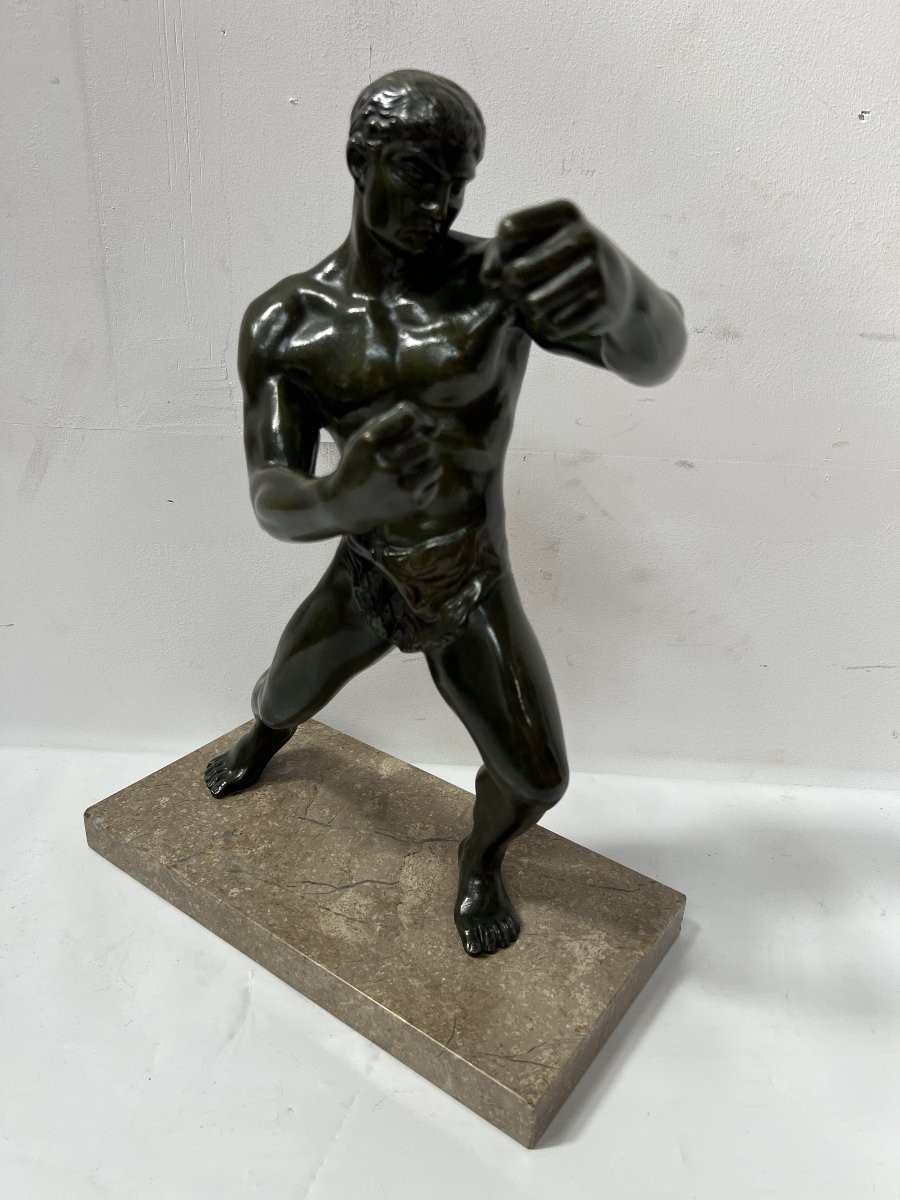 "Le Boxeur "Groupe en bronze a patine brun vert XX siècle-photo-1