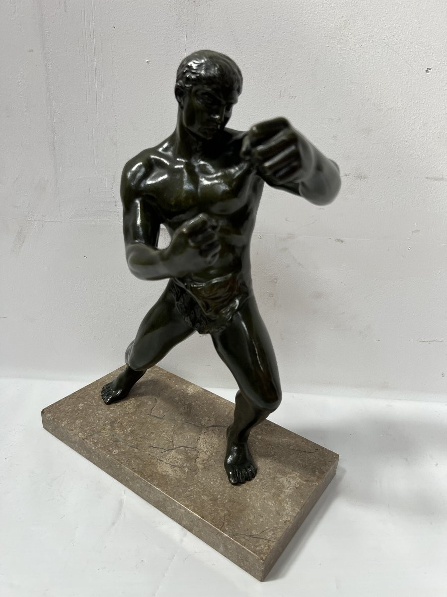 "Le Boxeur "Groupe en bronze a patine brun vert XX siècle-photo-2