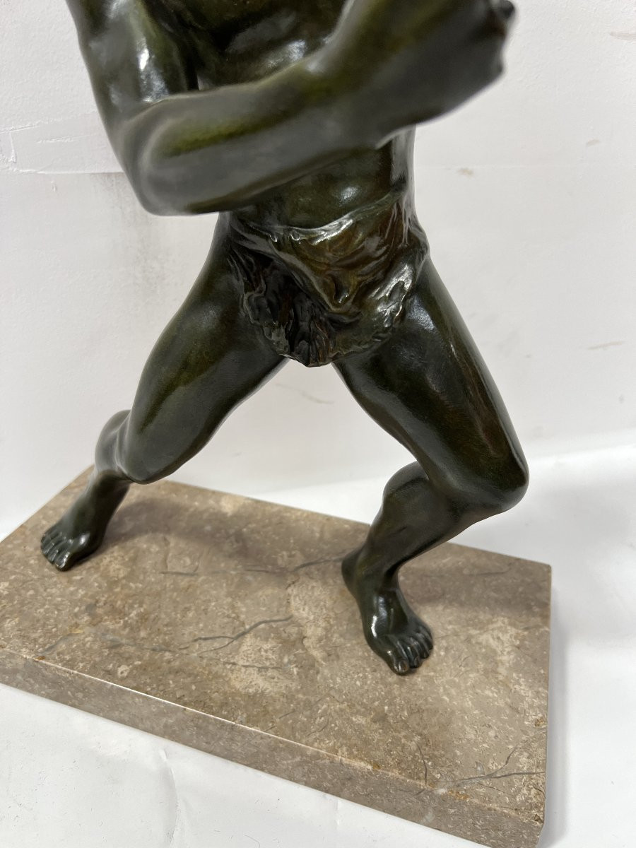 "Le Boxeur "Groupe en bronze a patine brun vert XX siècle-photo-4