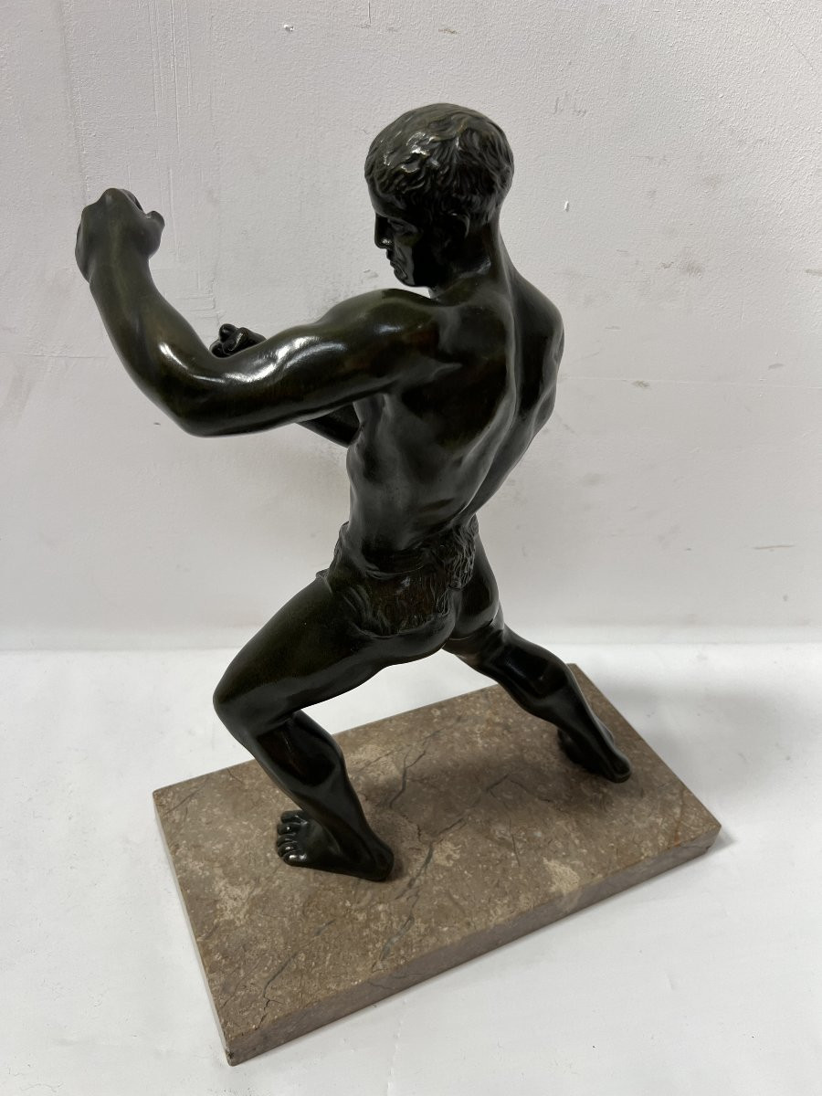 "Le Boxeur "Groupe en bronze a patine brun vert XX siècle-photo-5