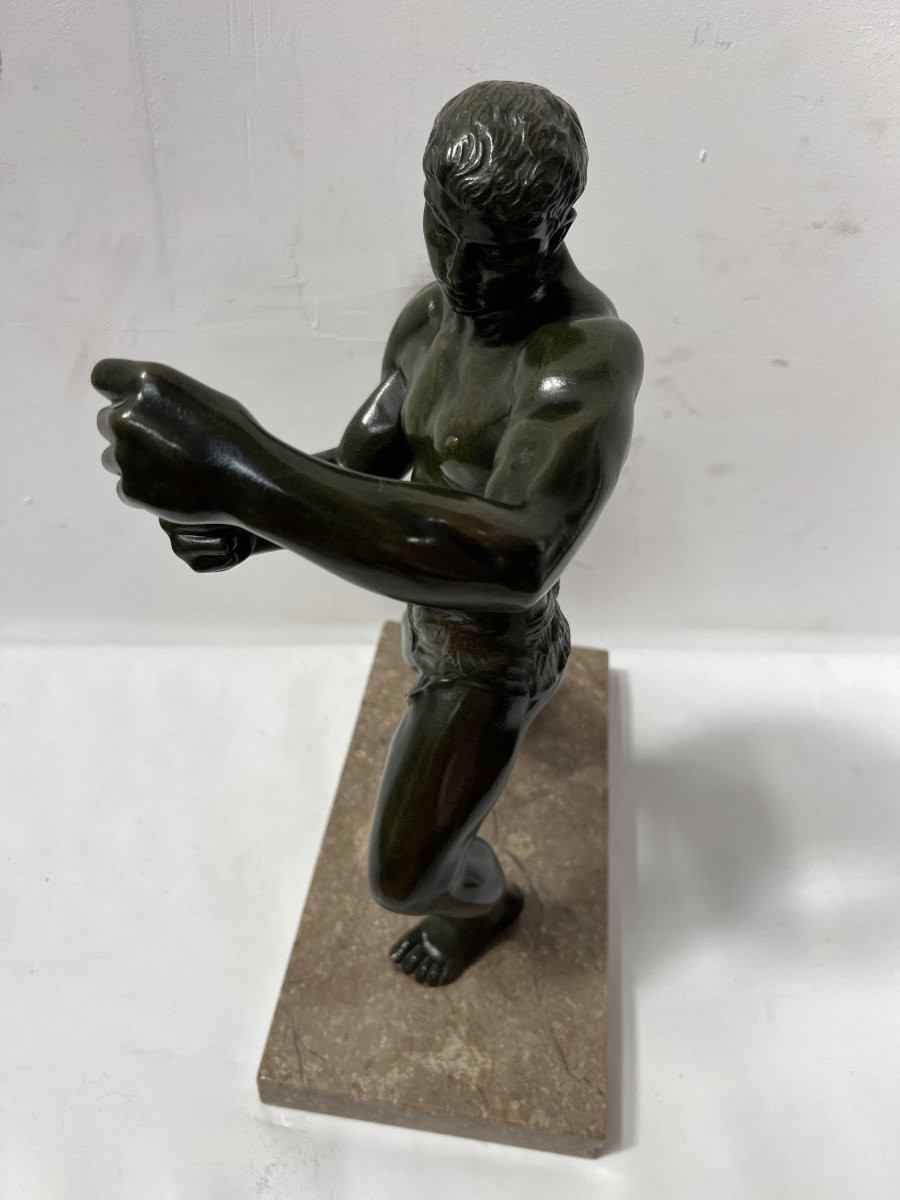 "Le Boxeur "Groupe en bronze a patine brun vert XX siècle-photo-6