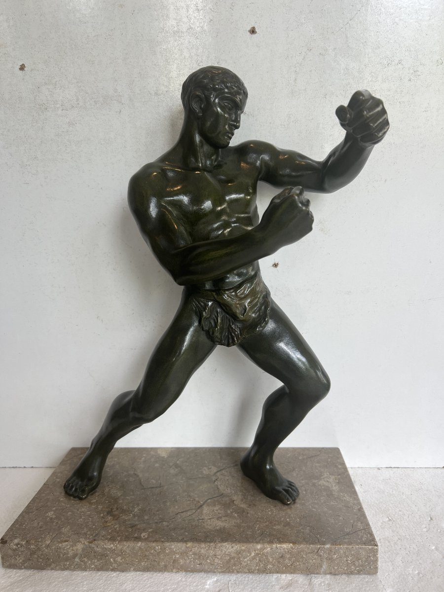 "Le Boxeur "Groupe en bronze a patine brun vert XX siècle-photo-7