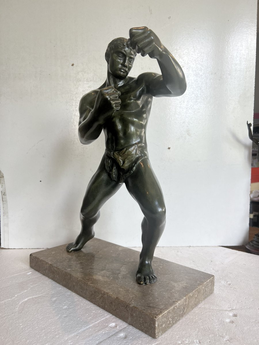 "Le Boxeur "Groupe en bronze a patine brun vert XX siècle-photo-8