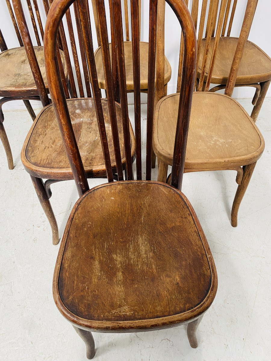 Suite de six chaises en bois courbé XX siècle-photo-1