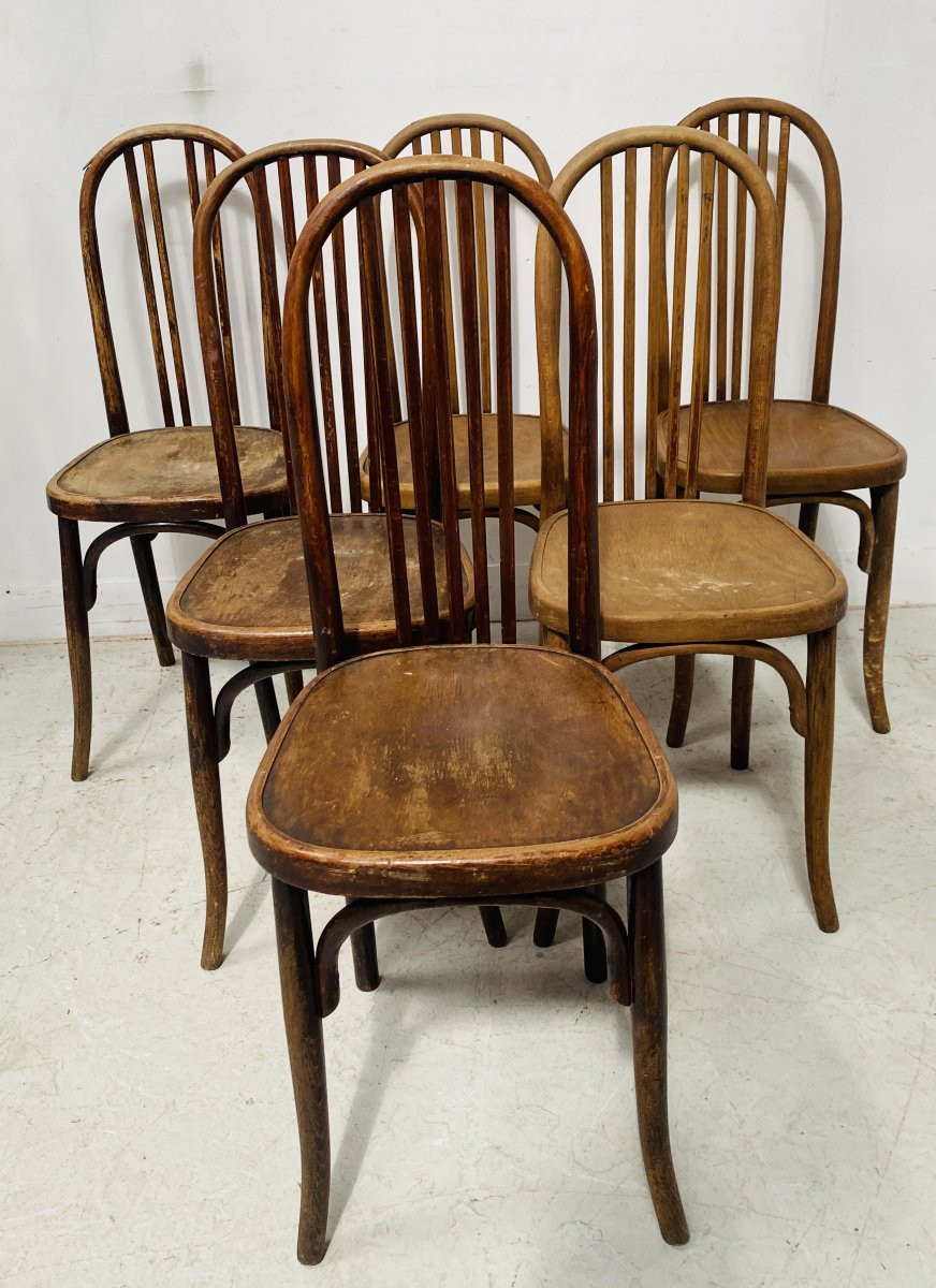 Suite de six chaises en bois courbé XX siècle-photo-4
