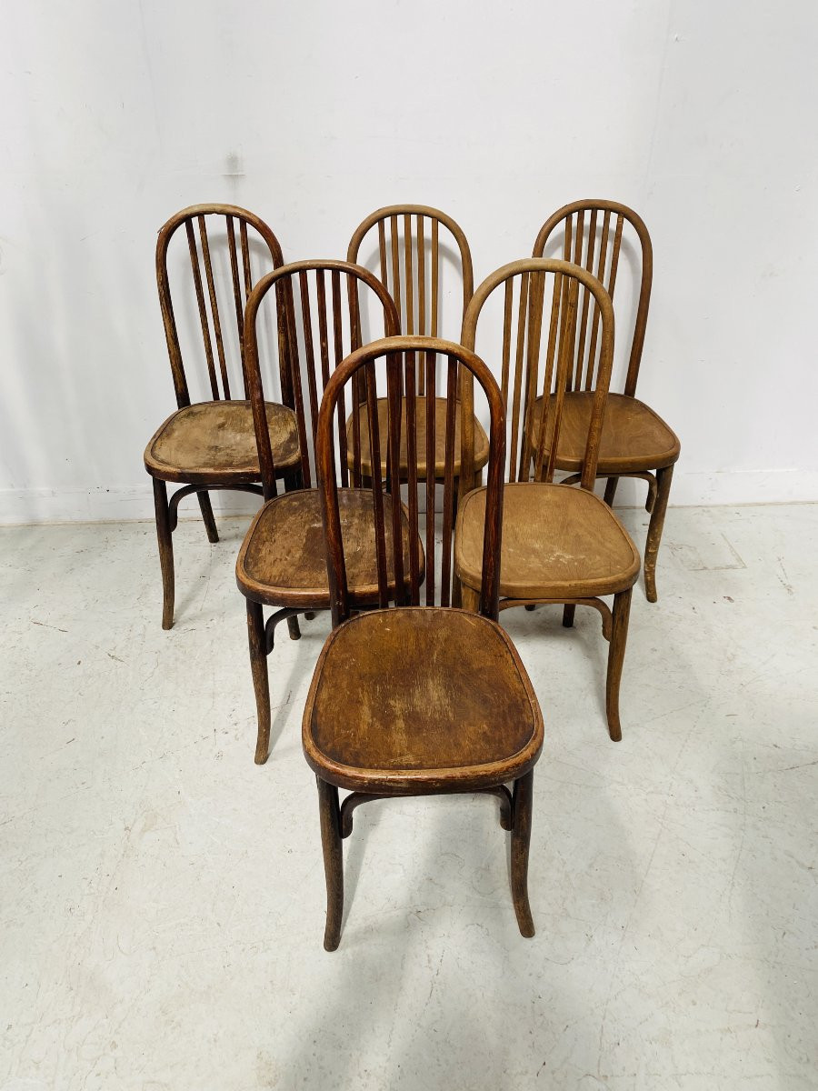 Suite de six chaises en bois courbé XX siècle-photo-5