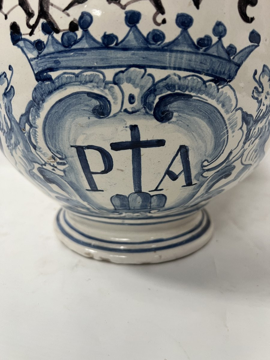 19th Century Blue And White Earthenware Vase With Handles-photo-3