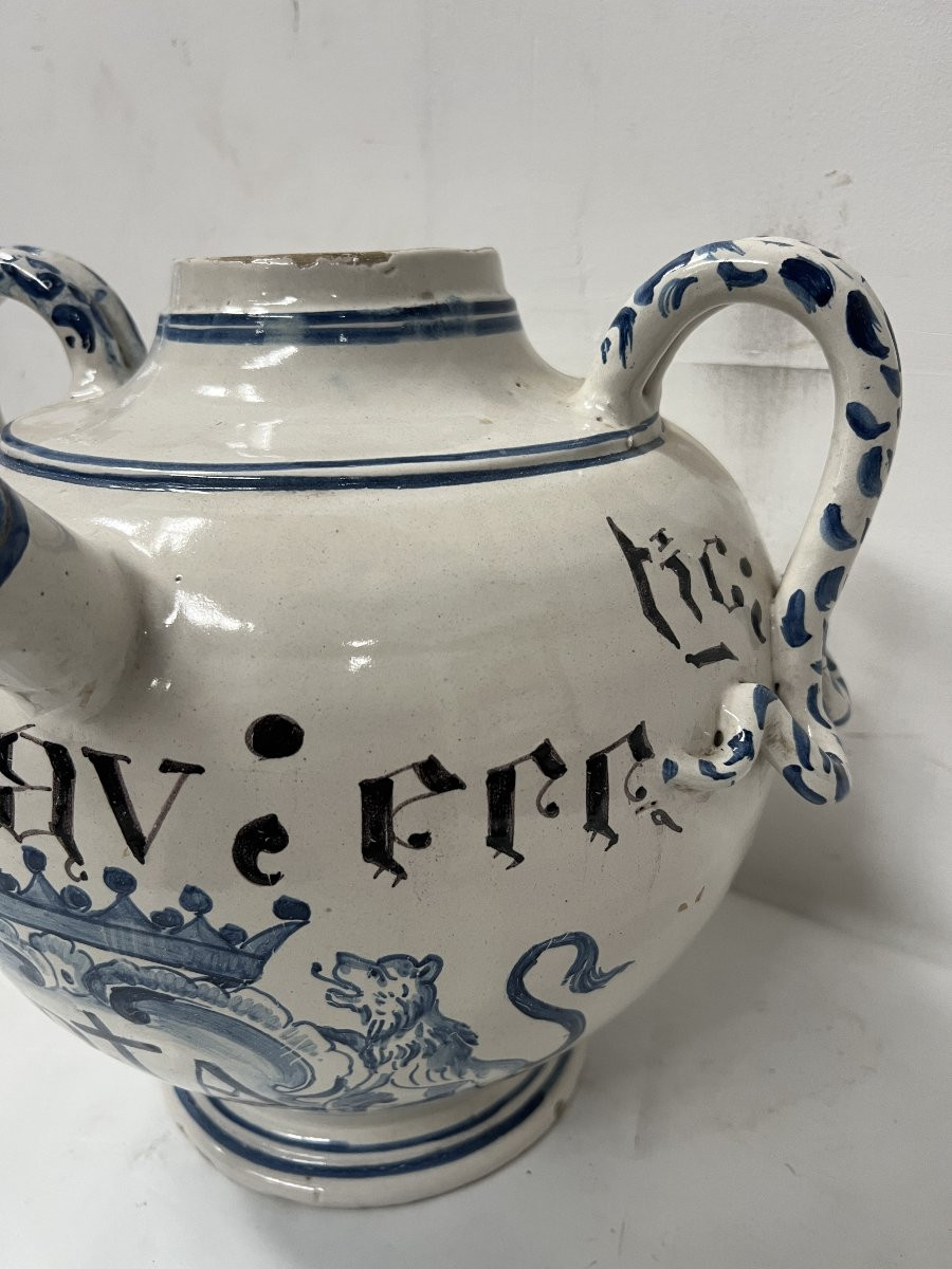 19th Century Blue And White Earthenware Vase With Handles-photo-4
