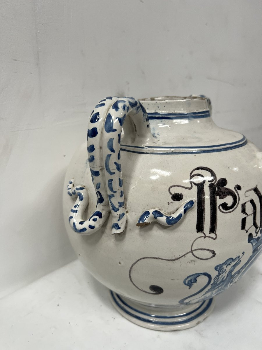 19th Century Blue And White Earthenware Vase With Handles-photo-2
