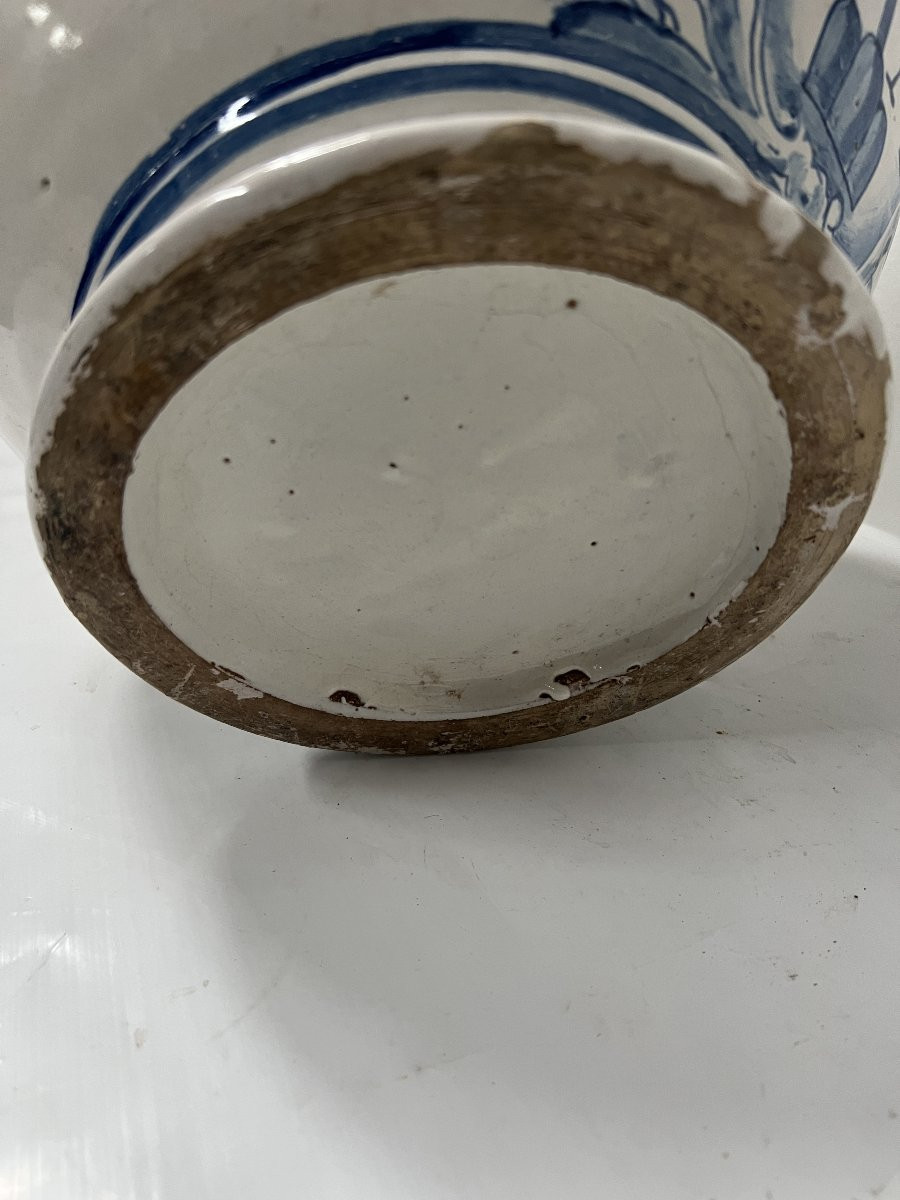 19th Century Blue And White Earthenware Vase With Handles-photo-7