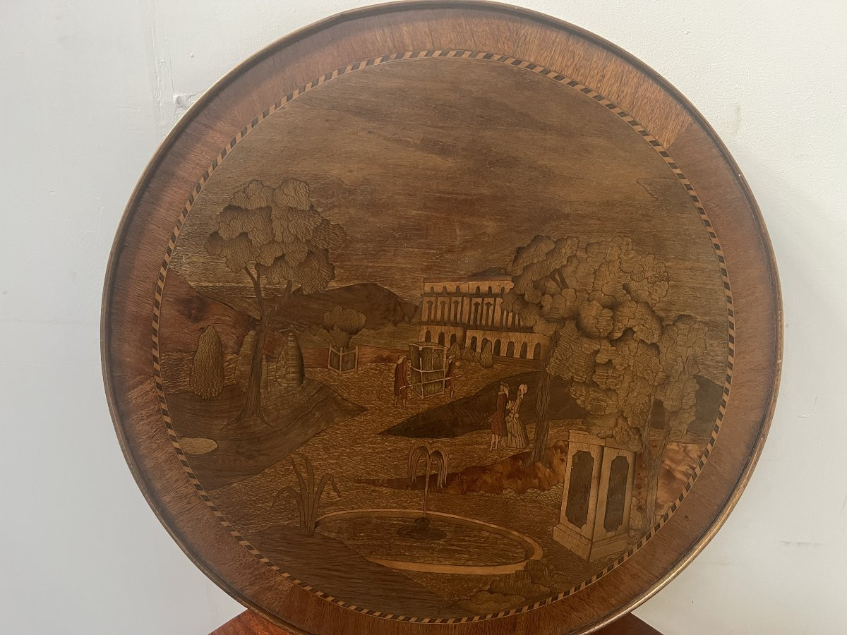 Louis XVI Style Marquetry Pedestal Table With Removable Top, 20th Century-photo-3