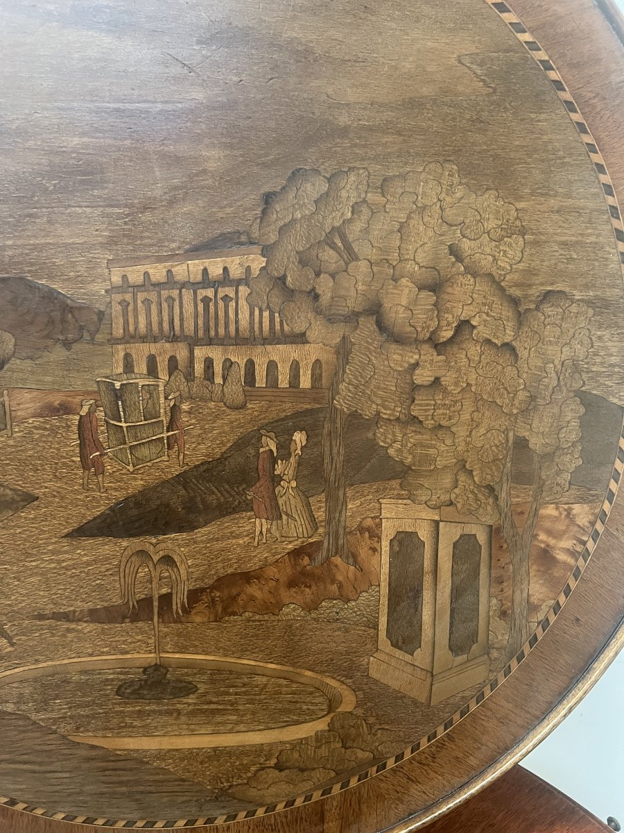 Louis XVI Style Marquetry Pedestal Table With Removable Top, 20th Century-photo-4