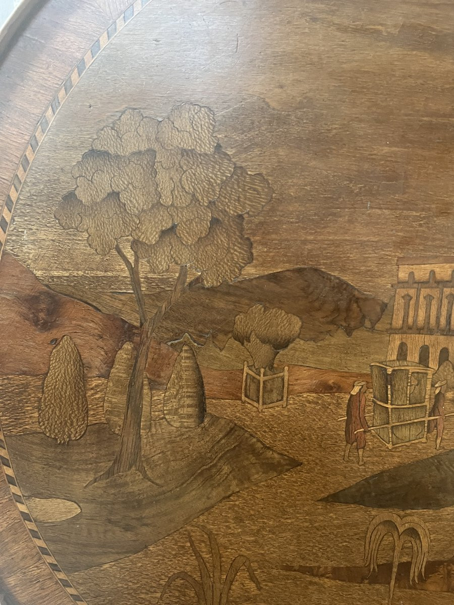 Louis XVI Style Marquetry Pedestal Table With Removable Top, 20th Century-photo-2