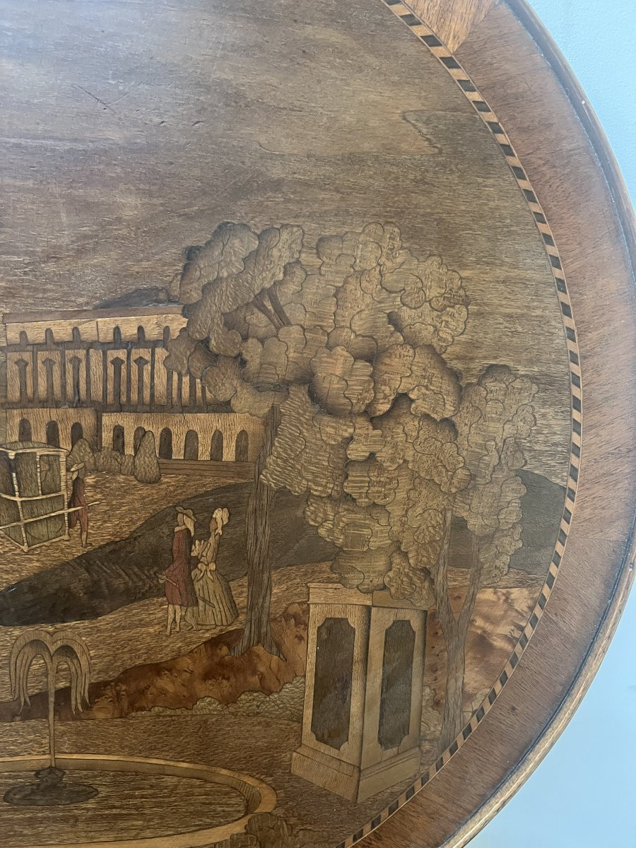 Louis XVI Style Marquetry Pedestal Table With Removable Top, 20th Century-photo-4