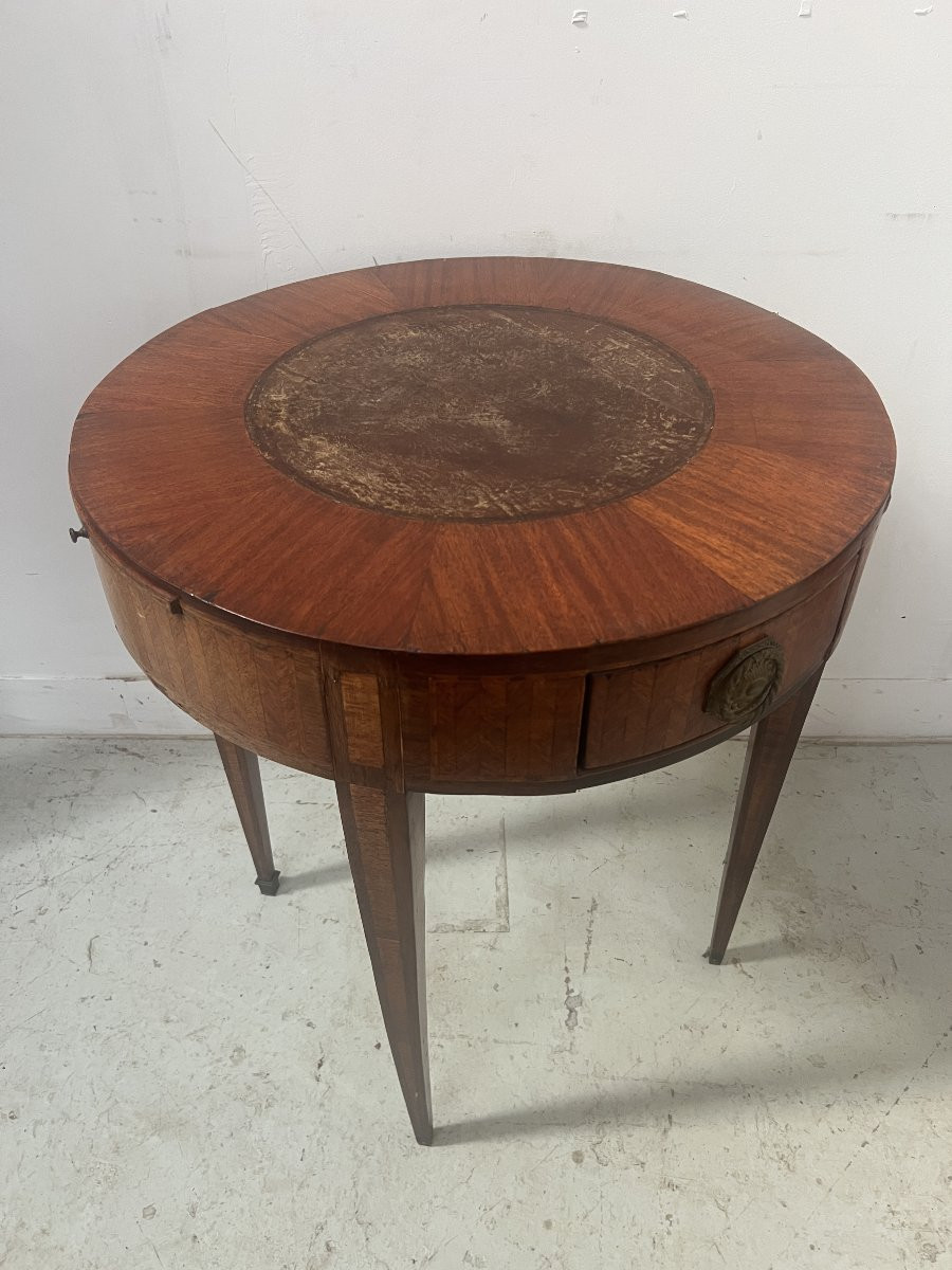 Louis XVI Style Marquetry Pedestal Table With Removable Top, 20th Century-photo-5