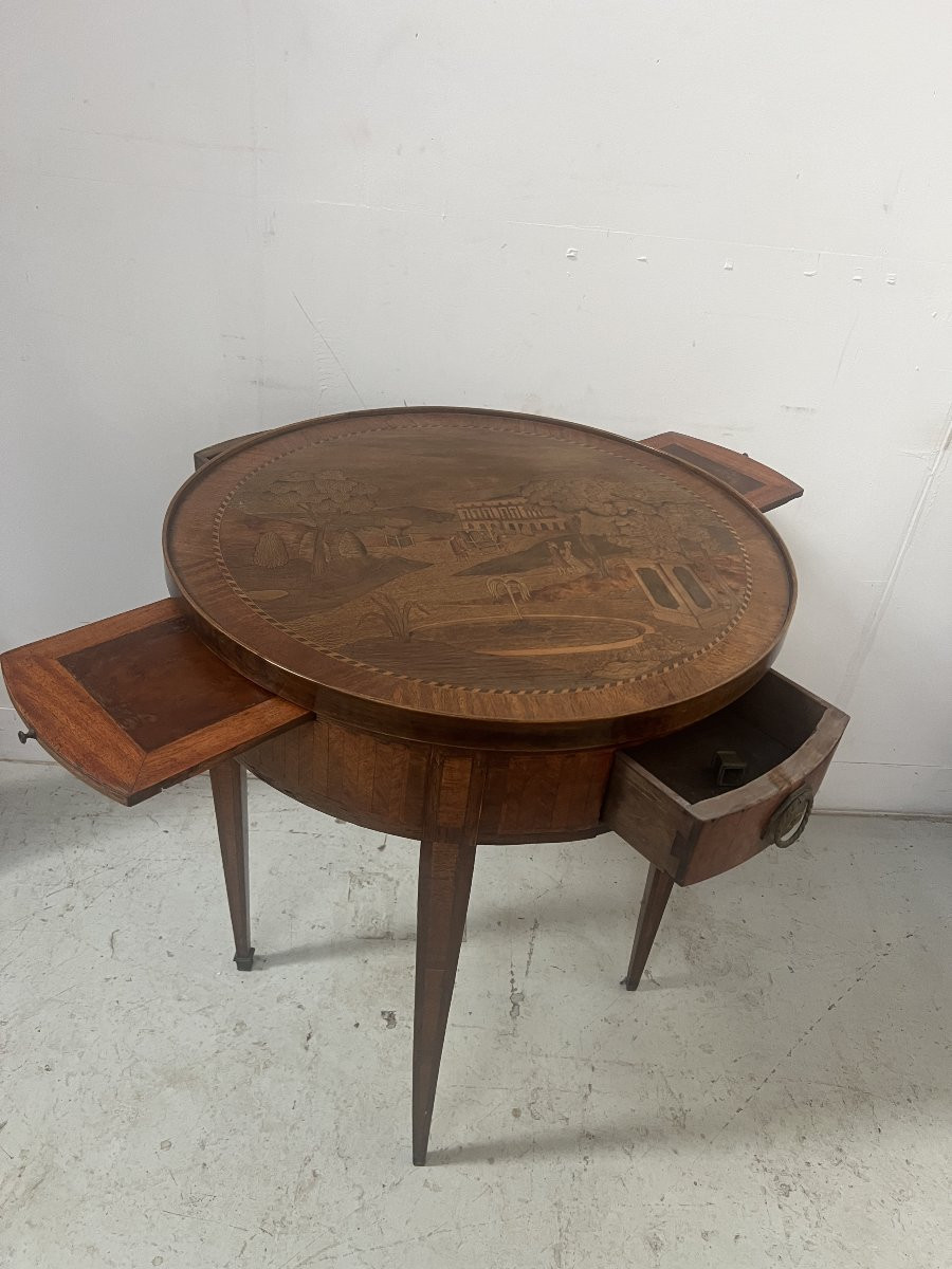 Louis XVI Style Marquetry Pedestal Table With Removable Top, 20th Century-photo-6
