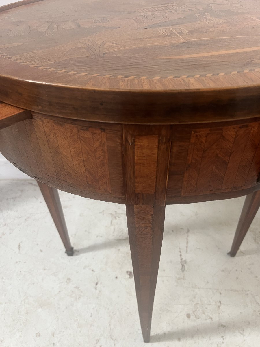 Louis XVI Style Marquetry Pedestal Table With Removable Top, 20th Century-photo-8