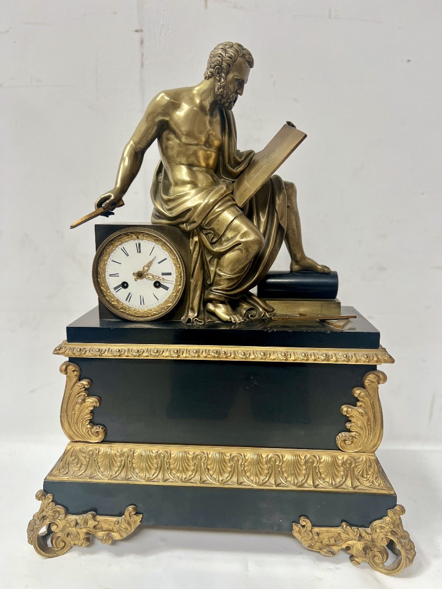 Garniture de cheminée Napoléon III en bronze et marbre XIX siècle-photo-2