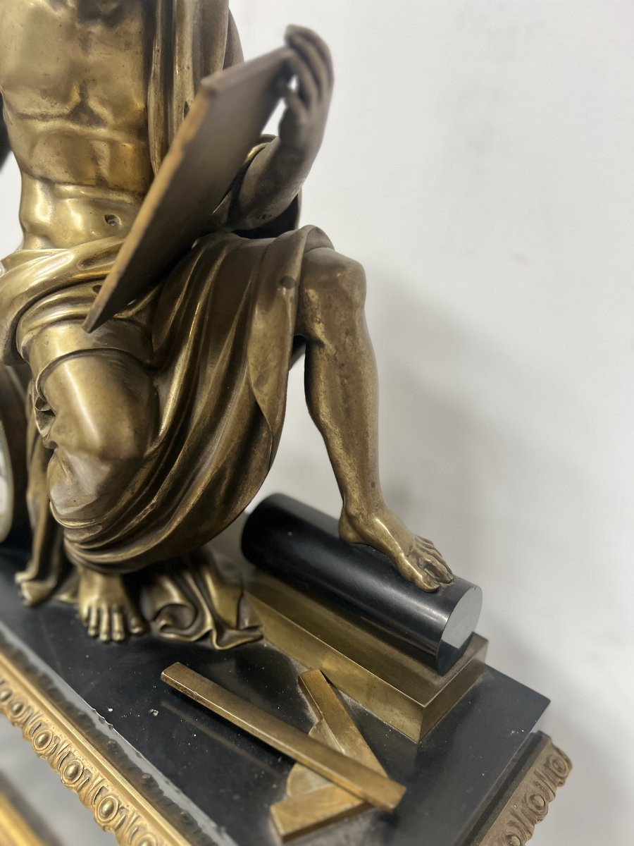 Garniture de cheminée Napoléon III en bronze et marbre XIX siècle-photo-3