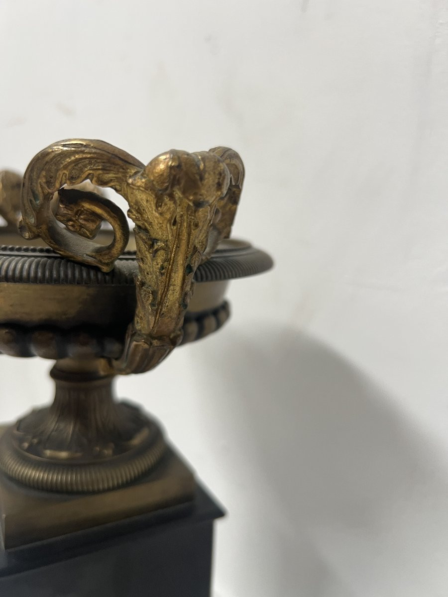 Garniture de cheminée Napoléon III en bronze et marbre XIX siècle-photo-8